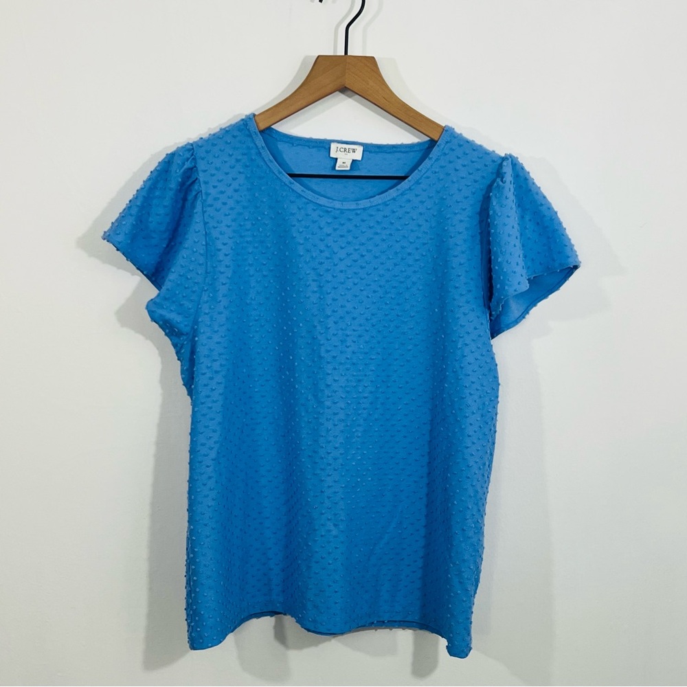 J.Crew Textured Polka Dot Short Puff Sleeve Baby Blue Cute Girly Top Sz Medium